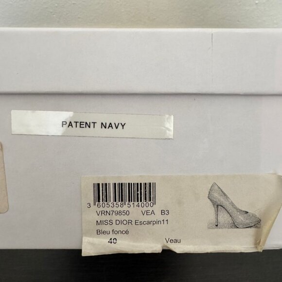 MISS DIOR Escarpin11 Patent Leather Navy Bleu fonce Veau Peep Toe Platform EU 40 - Picture 13 of 13